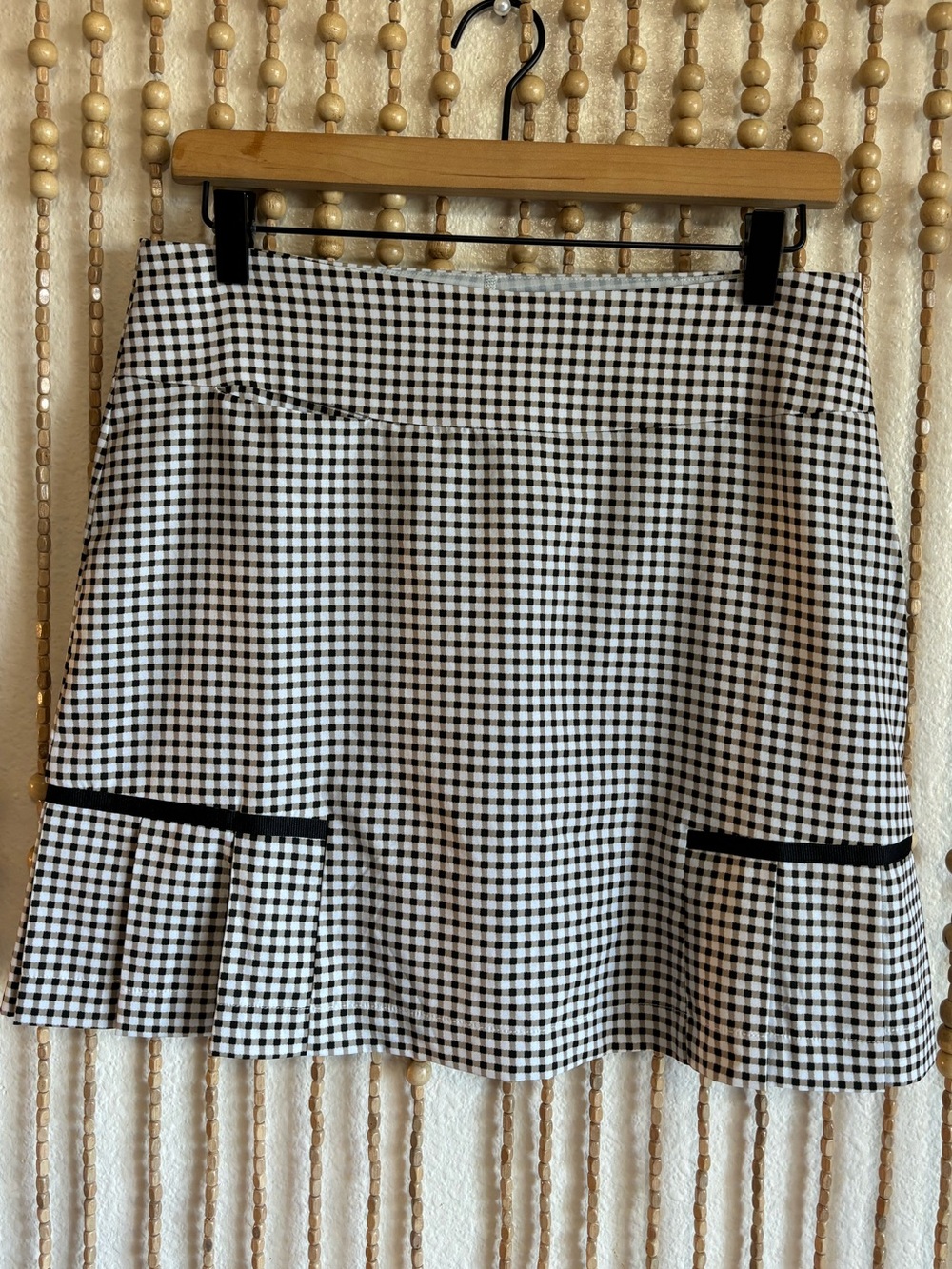 Golftini Spirit Plaid Khaki Black White Stretch Golf Skirt Skort US 4